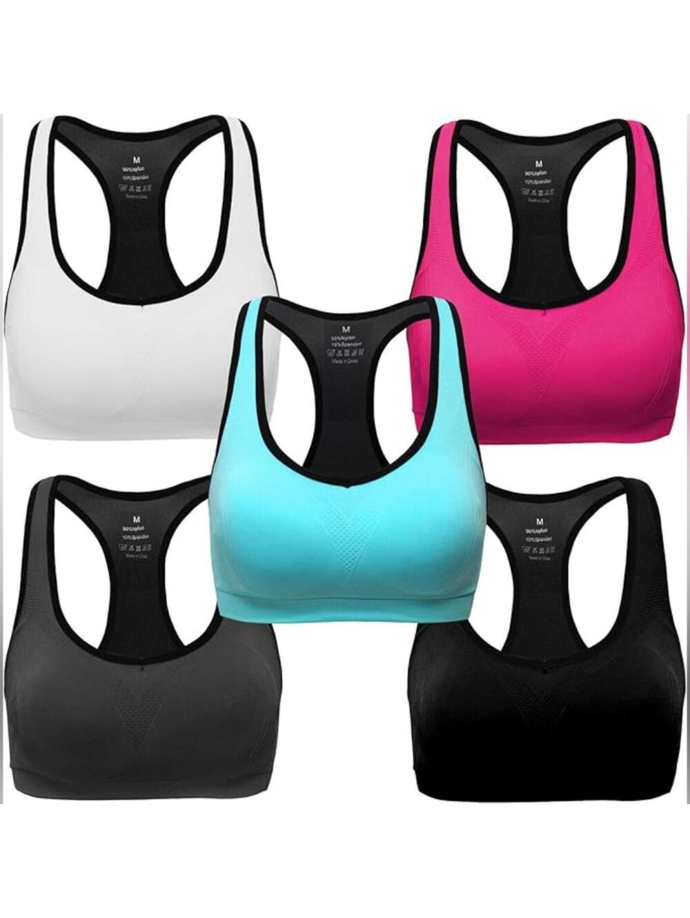 NWT MIRITY High Impact Workout Racerback Sports Bra, 5 Pack, Medium